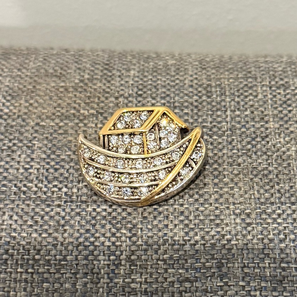 Noah’s Ark Rhinestone Pave Cluster CZ Vintage Pin Brooch Pendant Christian Bible